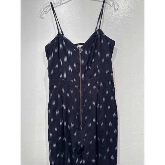 Elevenses Blue Ikat Print Zip Front Jumpsuit Women’s Size 8 Anthropologie Boho - Picture 3 of 10